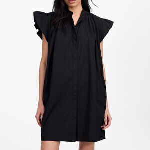 Madewell Flutter Sleeve Button-Front Mini Dress in Poplin size S Black